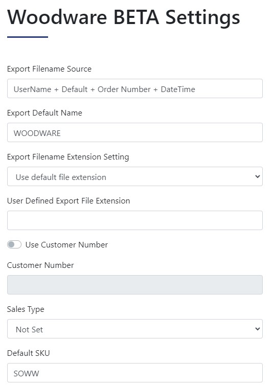 Woodware Settings